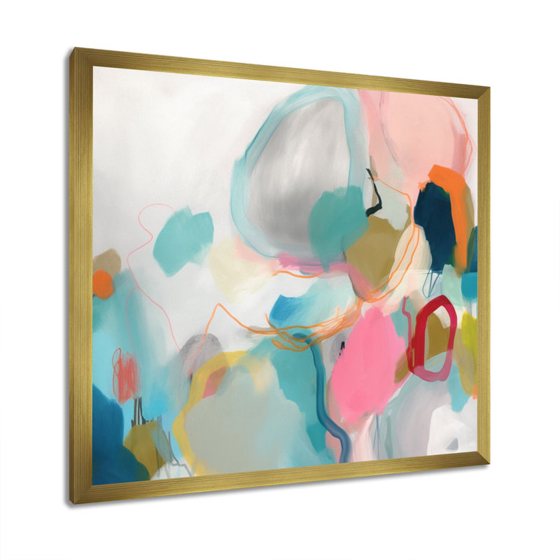 «Pink Blue Minimalims Fludity II», art minimaliste abstrait sur toile, H 24 po x l 24 po x P 1 po, Cadre flottant doré