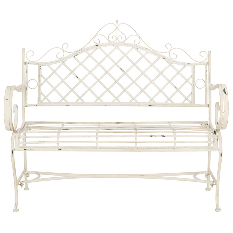 Abner Wrought Iron Outdoor Garden Bench, White