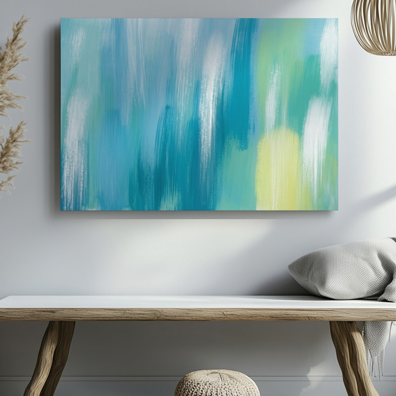 Toile d'un fond abstrait serein avec des couleurs pastel douces, y compris des nuances, art mural bleu clair, vert menthe, jaune pâle et toile