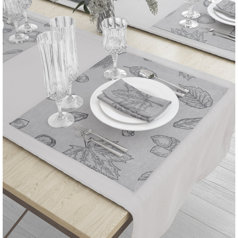 Laremy Polyester Floral Rectangle Placemat, Gray