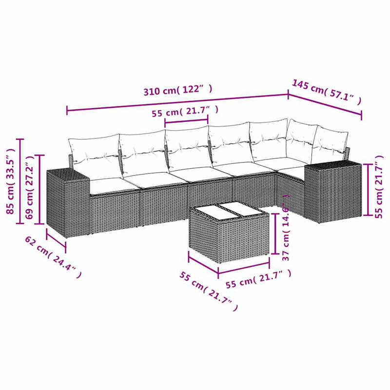  Ensemble de canapé de patio 7 pièces avec coussins en rotin de polyester beige, Beige