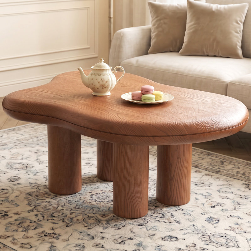 Modern Cloud-Shaped Coffee Table, Walnut Center Table with 4 Legs,Small Irregular Tea Table,Sofa Table