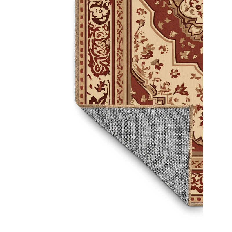 Machine Washable Ottoline Traditional Oriental Rug in Brown – LightBrown Binding, 4' Square