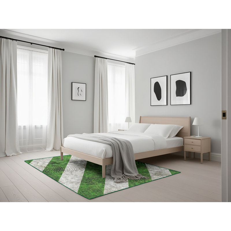 Tissé à la machine en laine et polyester gris/vert Tapis décoratif, Rectangle 5 pi x 7 pi