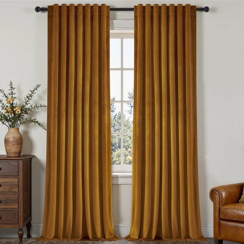 Alicea Velvet 100% Blackout Thermal Curtain Panel , 52" W x 108" L, Gold