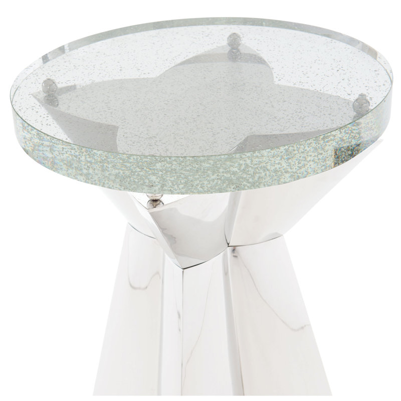 Anika 16'' White Bubble Glass & Metal Round End Table