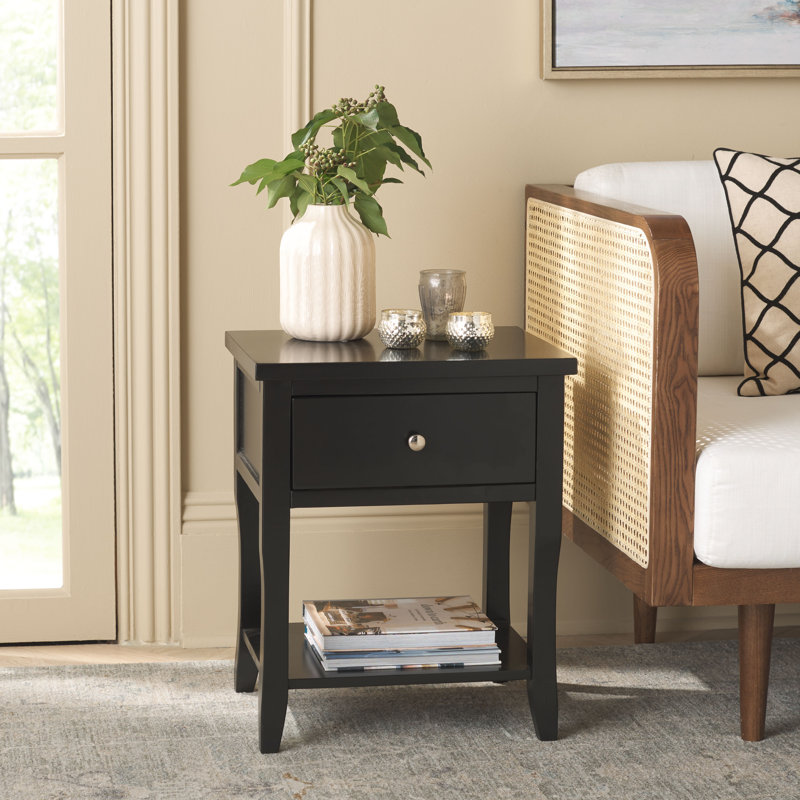 Joanna Solid Wood Top 1 End Table with Storage, Black