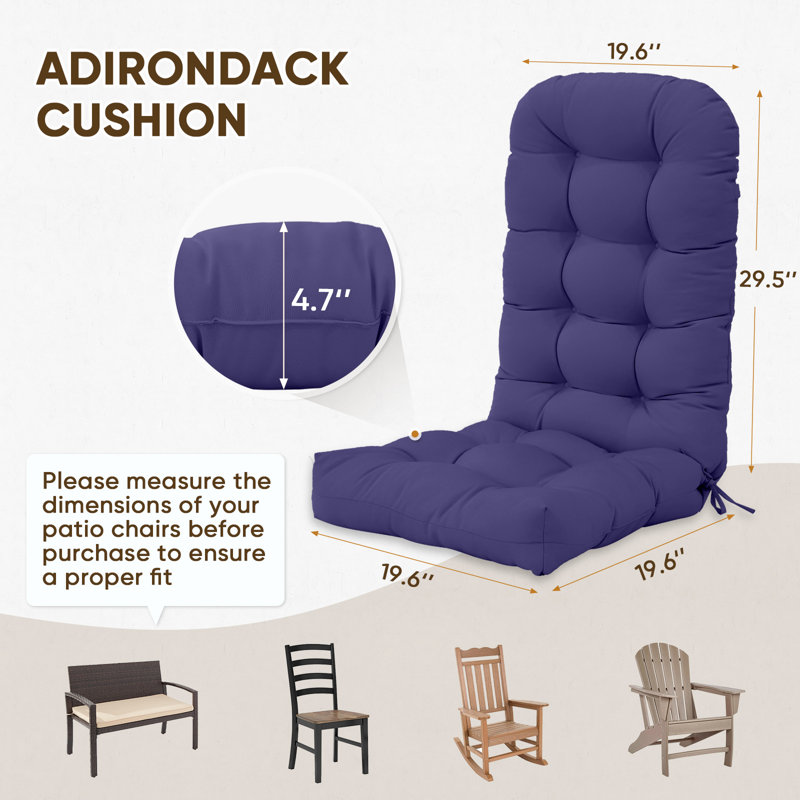 Coussin de chaise à dossier haut de 2 pièces de 4,7 po d'épaisseur pour intérieur / extérieur avec sangles, boucle de dossier réglable