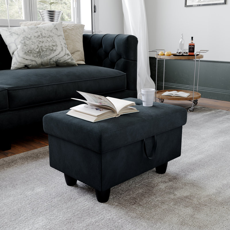 Keevha 28.5" Diamond Tufted Storage Ottoman Entryway Bench, Black Microfiber / Microsuede