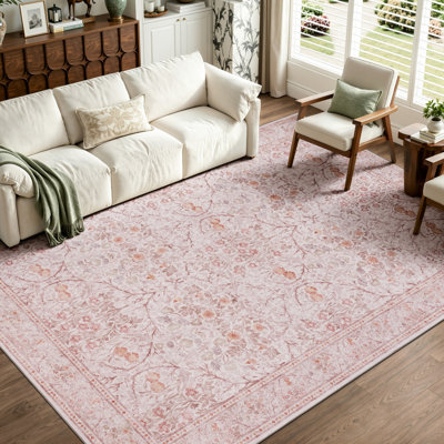 5x7 Area Rugs for Living Room, Washable Rug, Blush Pink