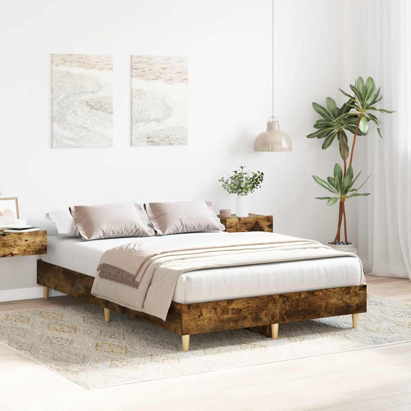 Bed Frame No Mattress Engineered Wood, Smoked Oak, Double (4'6)