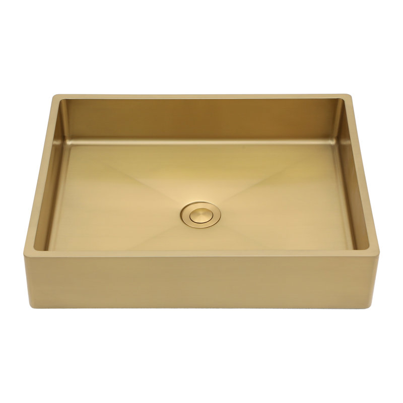 Gold Rectangular Stainless Steel Vessel Sink 19 x 15 Inch