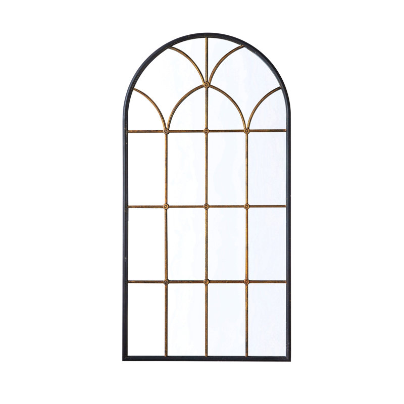 34X65.5" Arched Full-Length Mirror With Black And Gold Windowpane Design