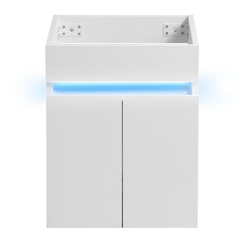Lavabo de salle de bain 16 po, mural, blanc, style moderne, rangement abondant pour petite baignoire, mode indicateur de détection de radars, fonction amplement fonctionnelle
