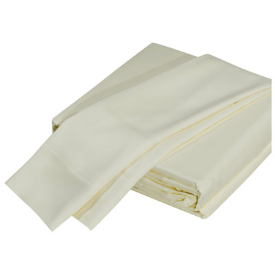 Ensemble de draps luxueux Tencel Lyocell pour grand lit - literie 100% eucalyptus, certifié OEKO-TEX, feuilles rafraîchissantes soyeuses avec finition en satin de coton, 320 fils au pouce carré, crème