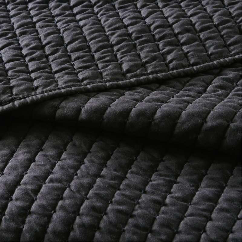 Courtepointe très grand / très grand noir, 3 pièces, courtepointe corail réversible, microfibre, rembourrage en coton, literie extraordinaire en noir, avec motif, rembourrage en microfibre, hygiénique, lavable