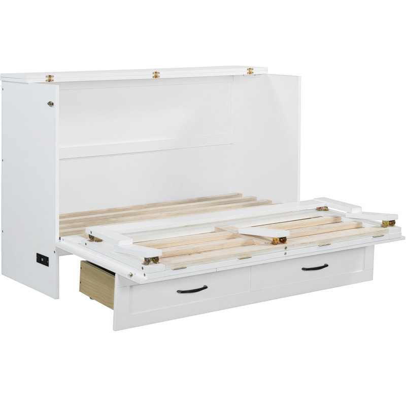 Lit en taille double, blanc - peu encombrant et pratique. Grands tiroirs pour le rangement. Convient aux coussins, vêtements, Style de finition. Chargement activé. Facile à assembler. Dimensions: L 75,1 po x l 56,7 po x H 41,3 po