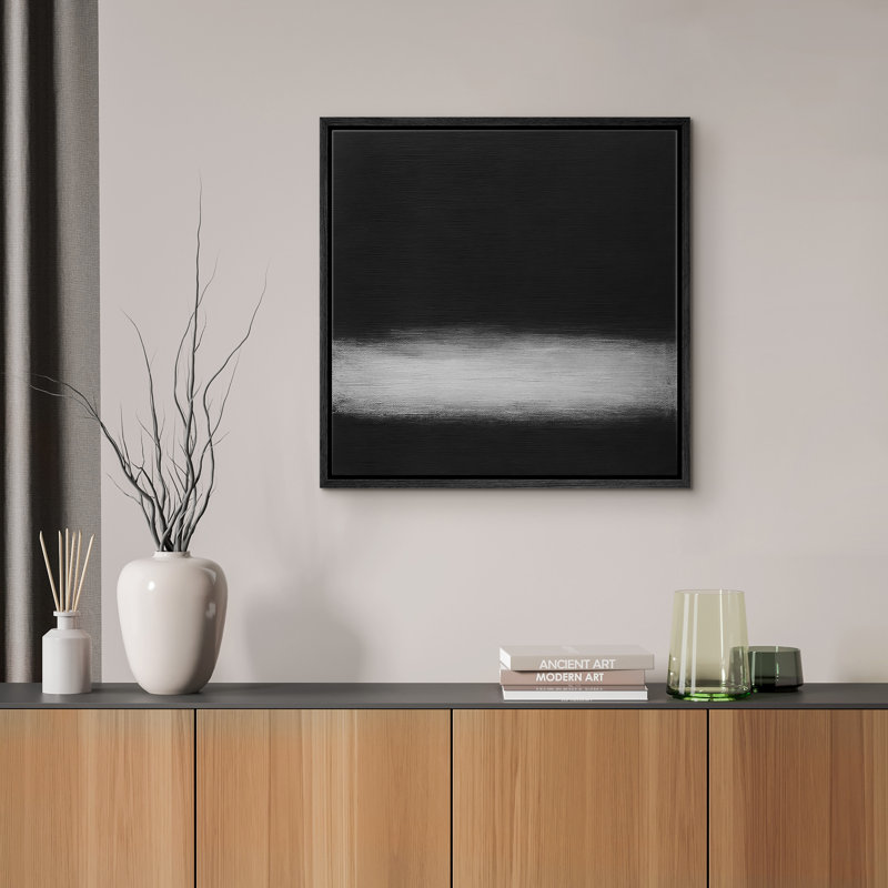 Reproduction d'art sur toile encadrée - œuvre d'art abstraite minimaliste neutre pour le salon, Noir, H 16 po x l 16 po