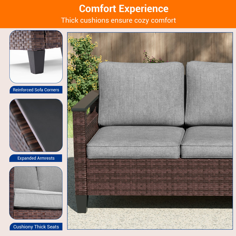 Sofa & Ottomans PE  Rattan Patio Sofa 9 Pieces Set With Side Table and Sturdy Frame, Leaden Grey