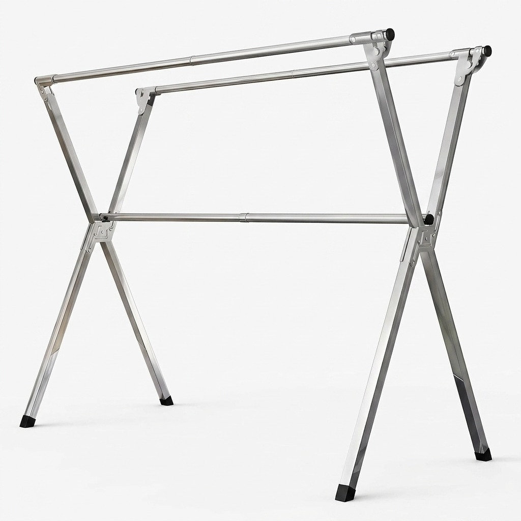 Heavy Duty Stainless Steel Folding Laundry Drying Rack with Hooks