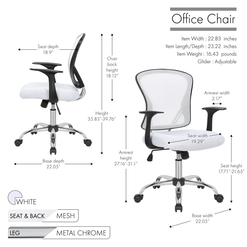Chaise de travail en filet Crenguta, Blanc, Fixe
