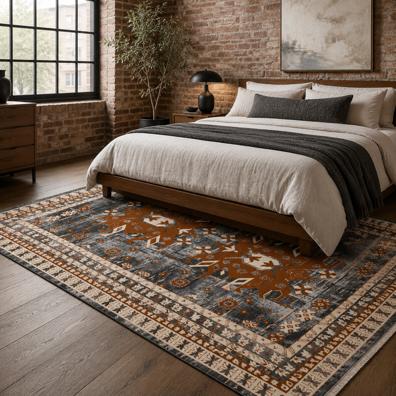 Oriental Cotton and Chenille Flatweave Area Rug, 160 cm round