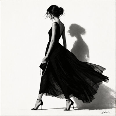 Black and White Fashion Woman Canvas Wall Art, Modern Minimalist Glam Portrait, Wrapped Canvas Decor GT15441