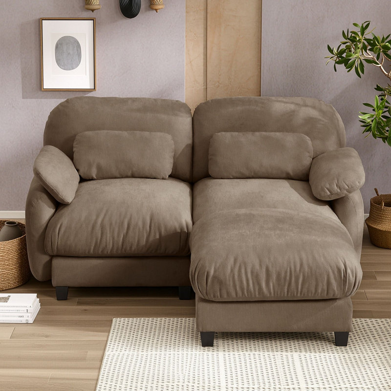 Canapé d'angle modulable deux places avec pouf, Brun