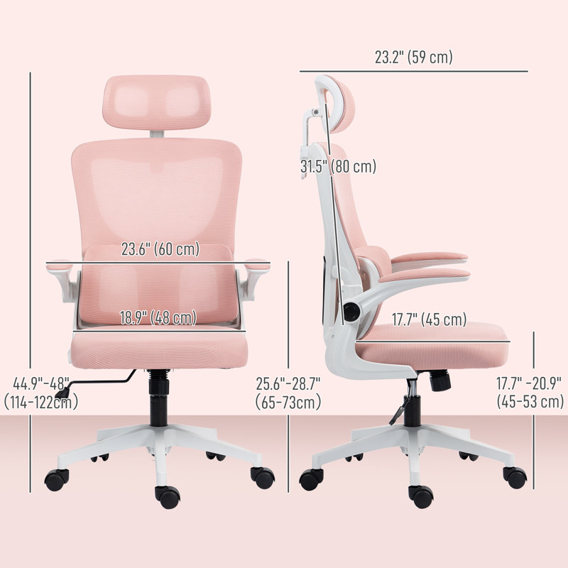Chaise de bureau en filet avec appui-tête réglable, soutien lombaire, Rose