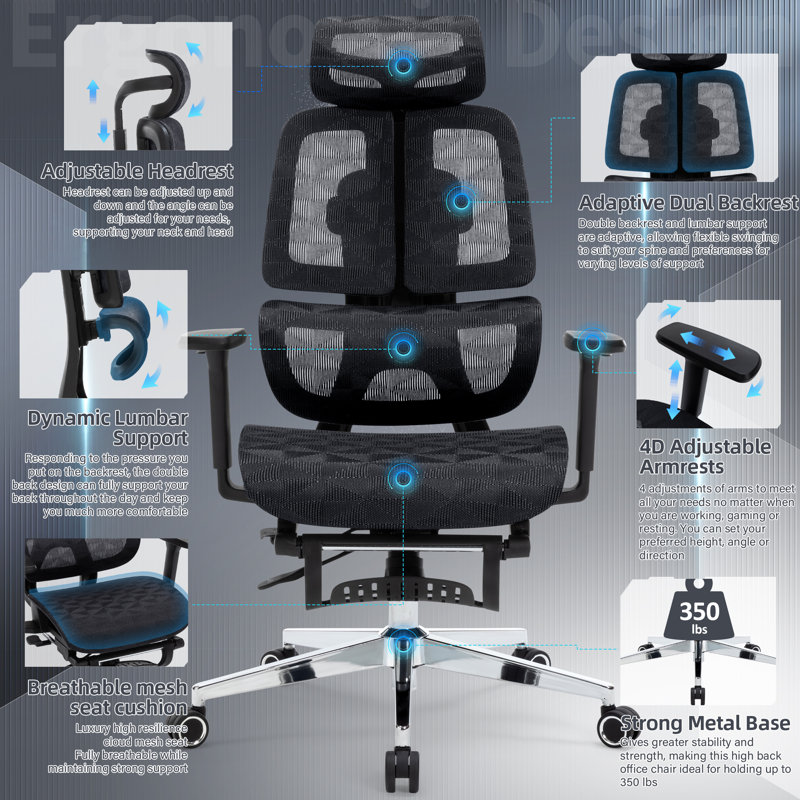 Ergonomic Dual Back Office Chair With 4D Adjustable Armrest And Back Tilt