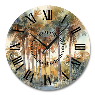 Green Palm Tree Paradise III - Floral Black Face Wall Clock