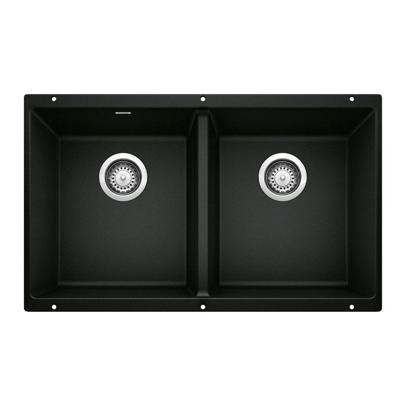 Precis SILGRANIT 29" 50/50 Double Bowl Undermount Kitchen Sink - Coal Black, Coal Black