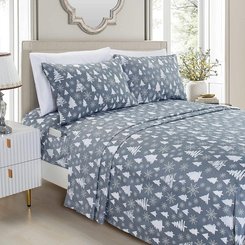 Elegant Comfort Holiday Printed 6-Piece Sheet Set, 1500 Thread Count, Breathable And Super Soft Material, Wrinkle Resistant, Fitted Sheets With Smart Pockets, 6PC King