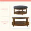 Grande table basse ronde avec repose-pieds rembourré en lin capitonné, grand repose-pieds avec tablette en bois massif, structure solide-1571270230