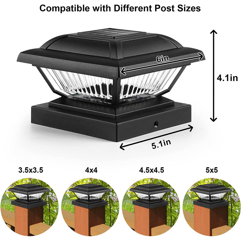 Low Voltage Solar Powered Integrated LED Fence Post Cap Light Pack, Black