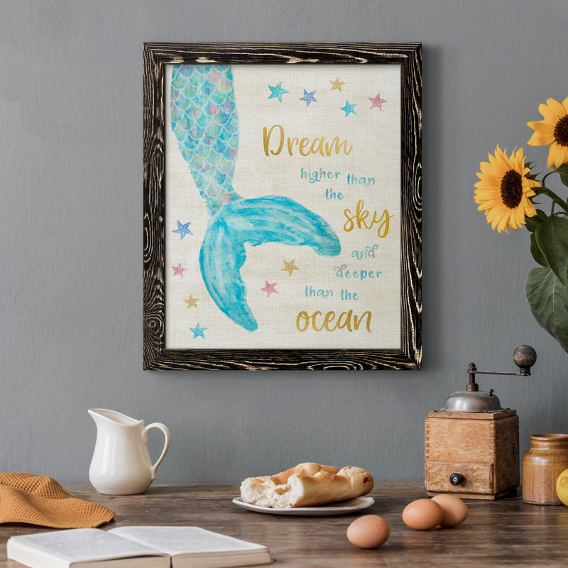 Mermaid Dream - Peinture sur toile encadrée, Toile avec cadre noir, H 44 po x l 31 po x P 1 po