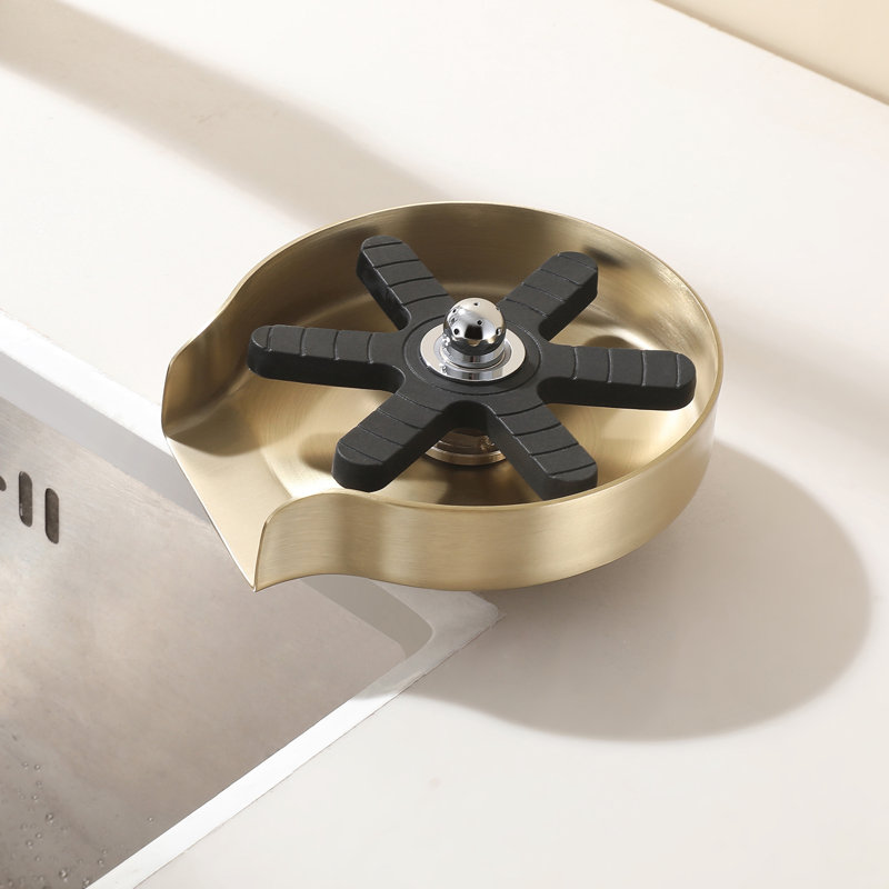 4.76" Stainless Steel Glass Rinser for Kitchen Sinks, 360 Degree Cup Washer For Sink and Cafes Bar, Brushed Gold
