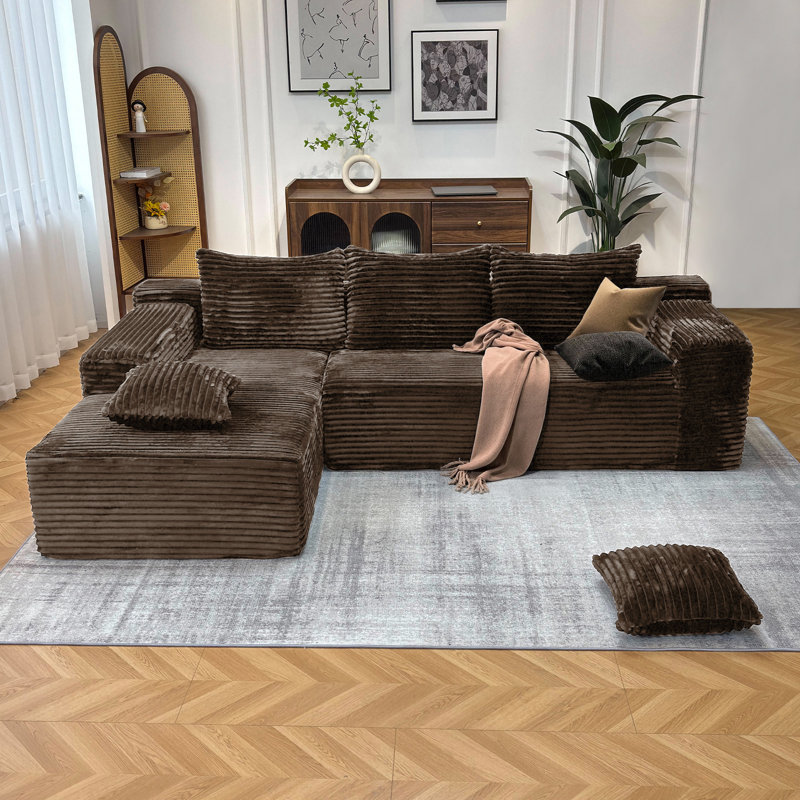 Boneless 104" Modern Modular L-Shape Sofa Couch with Chaise Faux Rabbit Fur Cloud Sectional Couch with Deep Seat Modular Sectional Sofa Fabric sofas suitable for living rooms and bedrooms