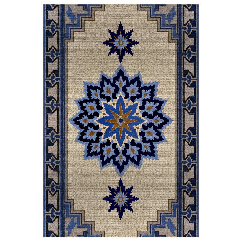 Lila Collection Digital Print Cotton-Polyester Navy Floral Rug, Rectangle 4' x 5'