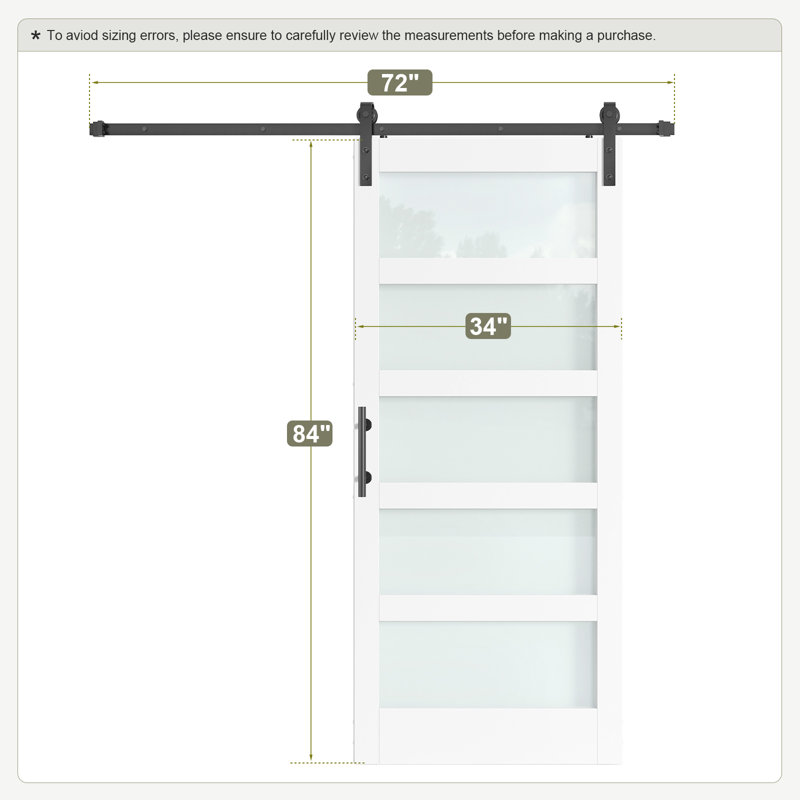 Porte de grange en bois manufacturé en verre avec trousse de quincaillerie d'installation, 34 po x 84 po, 1