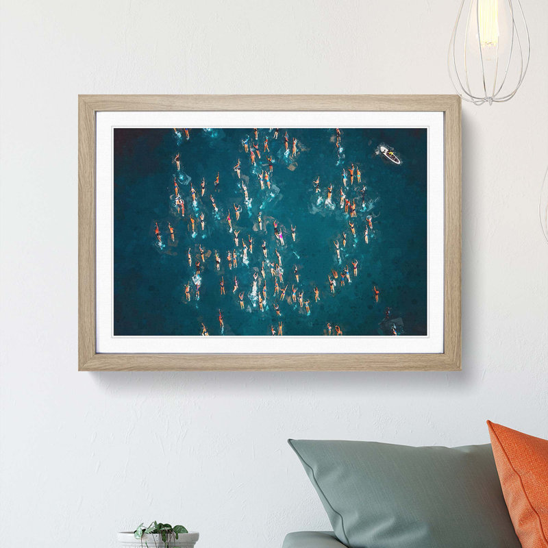 Swimmers in Brazil - Framed Print, 48cm H x 65cm W x 2cm D, Oak Framed