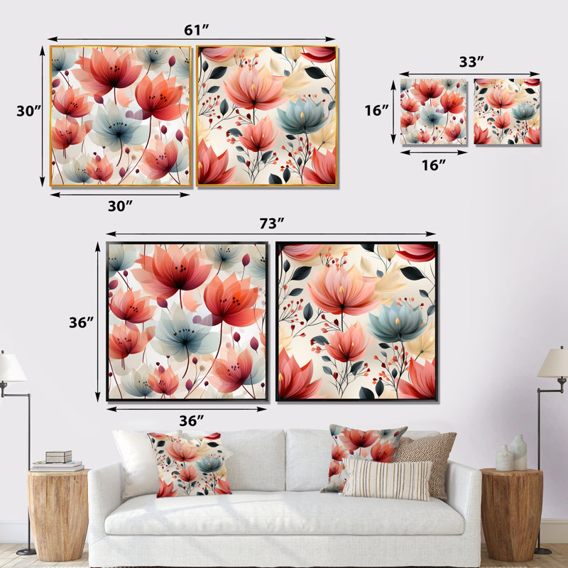 Gaspard - ensemble de 2 impressions sur toile florales, Toile tendue, H 30 po x l 61 po x P 1 po