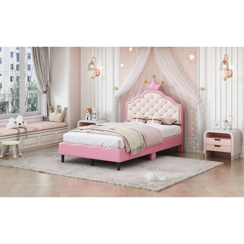 Lit princesse en cuir PU avec tête de lit, Lit simple