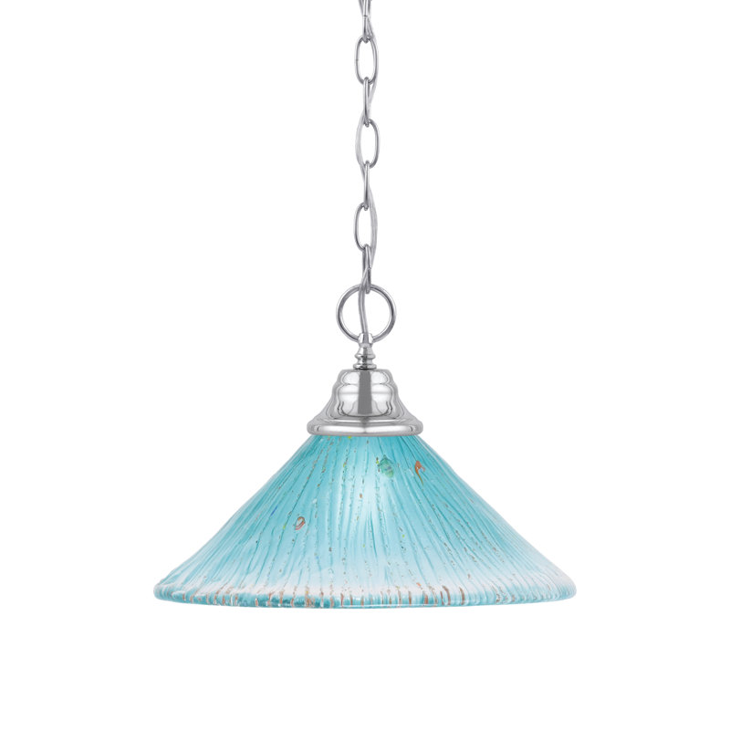 Chain Hung Pendant With 12" Teal Crystal Glass, Chrome