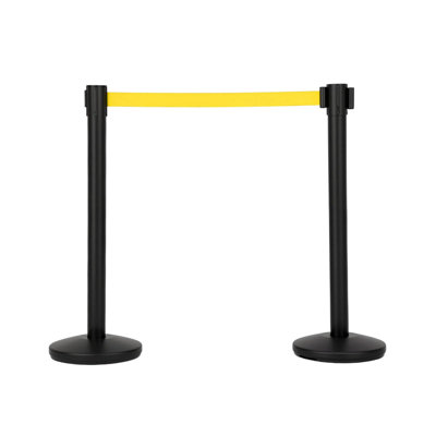 Commercial Retractable Belt Stanchion Set (2 Pack), Crowd Control Barrier with Heavy-Duty Metal Bases & 6.6 ft Yellow Ropes, Carbon Steel Queue Post for Line Divider in Hotel, Theater and Concert