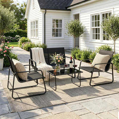 Garden Furniture Set, Metal Frame Patio Conversation Set With Loveseat