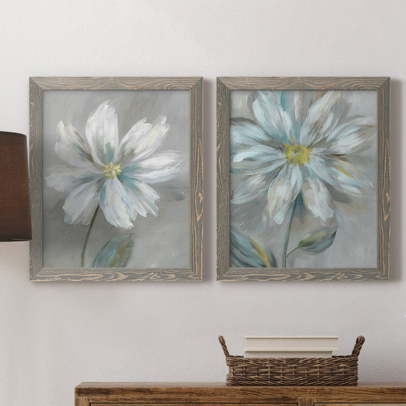 Simple Flower I - Ensemble de 2 reproductions d'art, H 24 po x l 36 po x P 1,5 po, Toile avec cadre gris, Pas de tapis
