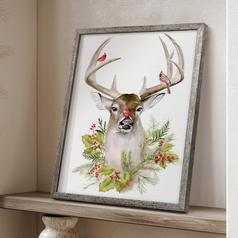 «Holiday Deer Collection B», reproduction encadrée - bois massif, H 30 po x l 24 po