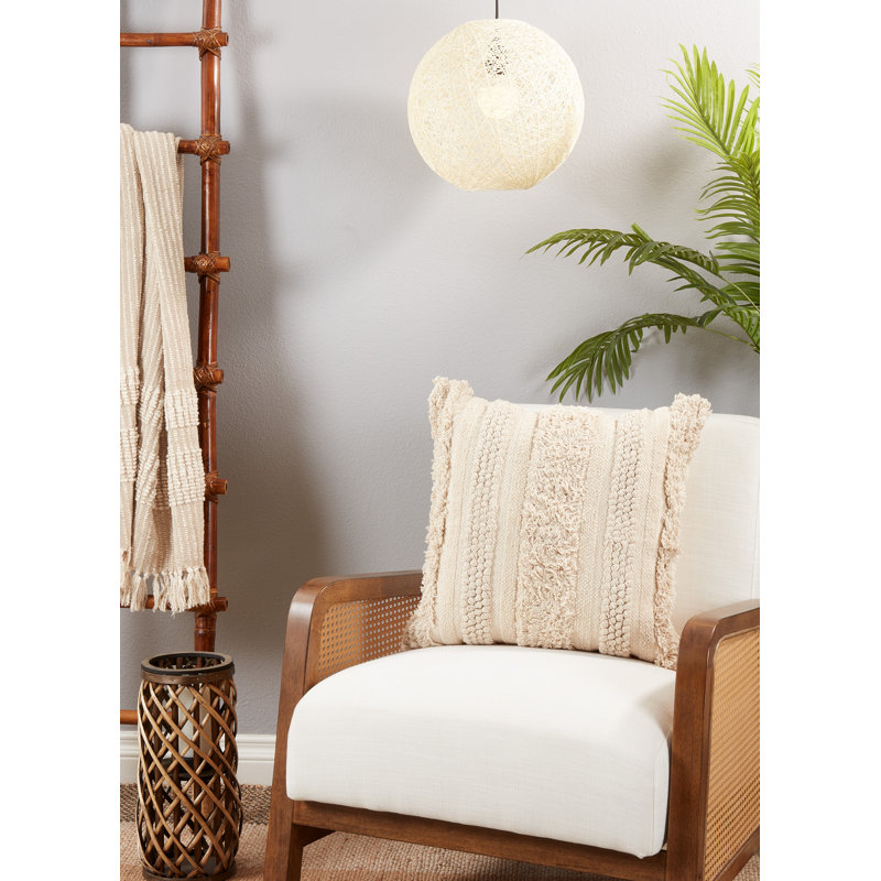 Max Collection Fringed Cotton Throw Pillow, Beige