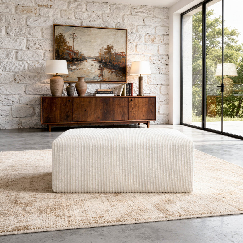 Repose-pieds rembourré en velours côtelé Osterhus, Beige